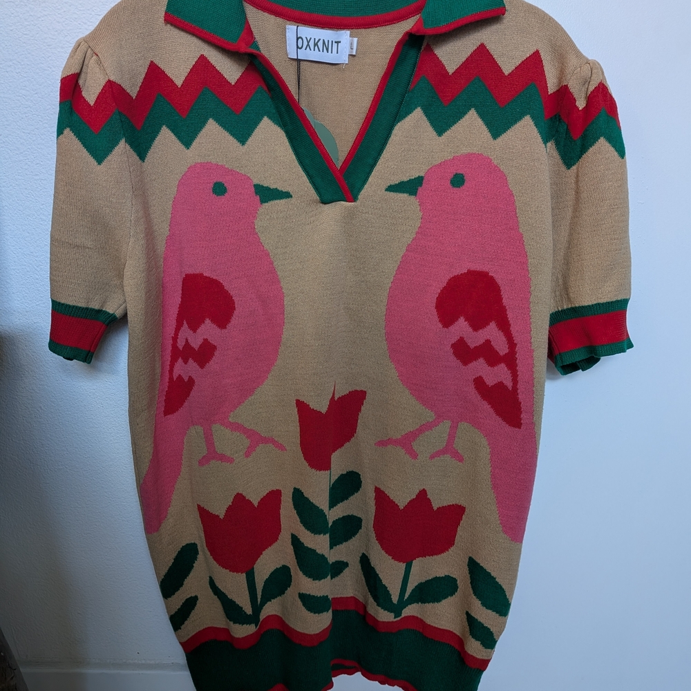 DXKNIT Women's V-Neck Sweater - Pink and Green